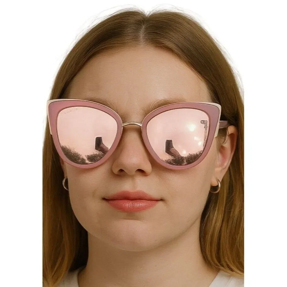 Guess Cat Eye Sunglasses Pink Rose Gold Mirrored Hardcase Women's Woman's